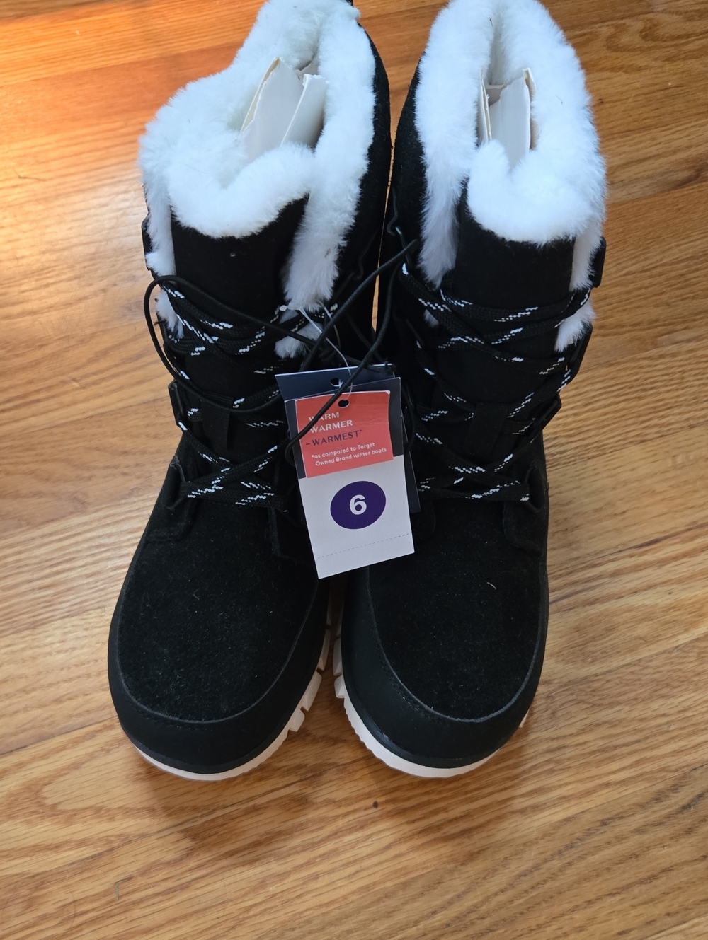 Women’s Black Winter Snow Boots with White Faux Fur